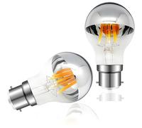 Vanpus LED Decorative Bulb, B22 Bayonet Cap, 6W, Flicker-Free, Silver Plated Top, Warm White, Dimmable, CRI > 90, 20,000 Hours Lifespan, 60mm Diameter, 2-Pack