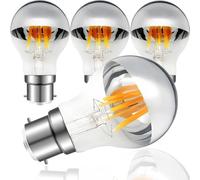 Vanpus LED Decorative Bulb, B22 Bayonet Cap, 6W, Flicker-Free, Silver Plated Top, Warm White, Dimmable, CRI > 90, 20,000 Hours Lifespan, 60mm Diameter, 4-Pack