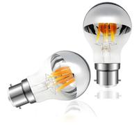 Vanpus LED Decorative Bulb, B22 Bayonet Cap, 6W, Flicker-Free, Silver Plated Top, Warm White, Dimmable, CRI > 90, 6cm Diameter, 2-Pack