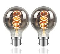 Vanpus LED Decorative Light with B22 Base, 6W Dimmable, 2700K Warm White, 20,000-Hour Lifespan, 90+ CRI, Ø12.5cm Vintage Style Smoke Gray Glass Lamp - 2-Pack