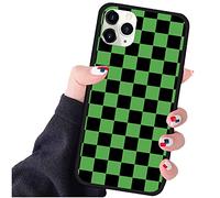 Vanqiang Checkerboard iPhone Case - Compatible with iPhone 14/13/12/11 Pro Max Plus Mini - Grid Lattice Plaid Tartan Damier Chessboard Checker Flag Cover - Black Green