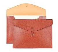 VANRA 1 Piece Leather File Folders Office Document Holder File Envelope A4 Letter Size Filing Folder with String Tie Closure (Brown)
