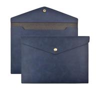 VANRA 1 Piece PU Leather File Folders A4 Document Holder File Envelope Waterproof Portfolio Filing File Organizer for Letter Size with Snap Button Closure (Navy Blue)