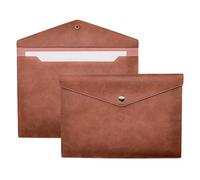 VANRA 1 Piece PU Leather File Folders A4 Document Holder File Envelope Waterproof Portfolio Filing File Organizer for Letter Size with Snap Button Closure, Brown