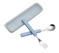 VANRA 2-Piece Children Flatware Set 18/10 Stainless Steel Child Tableware Set Silver Cutlery Set Silverware Dinner Utensils Spoon Fork Set with Travel Case for Kids (Chrome Finished) (Blue)