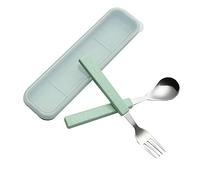 VANRA 2-Piece Children Flatware Set 18/10 Stainless Steel Child Tableware Set Silver Cutlery Set Silverware Dinner Utensils Spoon Fork Set with Travel Case for Kids (Chrome Finished) (Green)