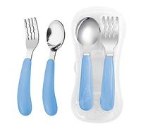 VANRA 2 Pieces Toddler Fork and Spoon Set with Travel Case 18/8 Stainless Steel Toddler Utensils Kids Silverware Children Flatware Child Cutlery Set for School Lunch Box (Blue)