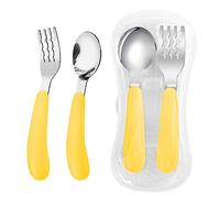 VANRA 2 Pieces Toddler Fork and Spoon Set with Travel Case 18/8 Stainless Steel Toddler Utensils Kids Silverware Children Flatware Child Cutlery Set for School Lunch Box (Yellow)