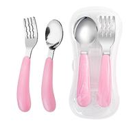 VANRA 2 Pieces Toddler Fork and Spoon Set with Travel Case 18/8 Stainless Steel Toddler Utensils Kids Silverware Children Flatware Child Cutlery Set for School Lunch Box (Pink)
