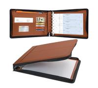 VANRA 7 Ring Business Checkbook Binder with Zipper, PU Leather Organizer for 3-On-A-Page Business Checks, 600 Checks Capacity Fits 9x13 Inch Sheets, Check Book Binder for Personal Finances (Brown)