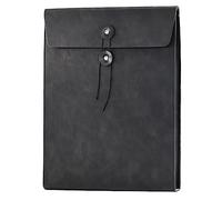 VANRA A4 Expanding File Folder PU Leather Vertical Document Holder with Drawstring Closure (Black)