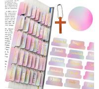 VANRA Bible Tabs for Women Study Bible Journaling Supplies 75 Bible Index Tabs Labels Laminated Rainbow Tabs Large Print with Gold Lettering for Old and New Testament