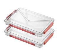 VANRA Clear File Storage Box with Latching Lids Stackable Project Case Organizer Plastic Stacking File System Office Magazine Storage Bin School Supplies Container Portable with Handle (2 Red, S)