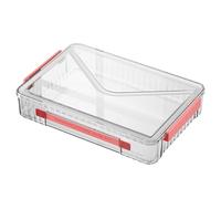 VANRA Clear File Storage Box with Latching Lids Stackable Project Case Organizer Plastic Stacking File System Office Magazine Storage Bin School Supplies Container Portable with Handle (1 Red, L)