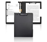 VANRA Clipboard Folder A4 File Cover Clipboards with Double Metal Clips, Plastic Foldable Binder Clipboard with Pen Holder for Office School Classroom (Black)