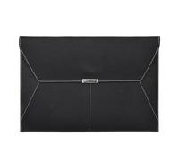 VANRA File Folder Document Holder Organizer Waterproof Portfolio Leather Folder Case with 3 Pockets, Filing Envelopes for A4 Letter Size Paper with Snap Magnetic Button Closure (Black)