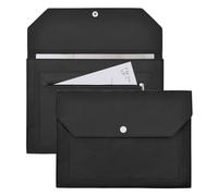 VANRA PU Leather Expanding File Folder Organizer Document Holder with Snap Button Zippered Pocket, Portfolio Envelope Folder Case for A4 Letter Size Paper (Black)