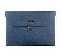 VANRA PU Leather File Folder Document Organizer Holder Waterproof Filing Envelope Case with 2 Pockets, A4 Portfolio Folder with Magnetic Snap Button Closure (Navy Blue)