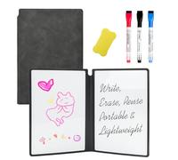 VANRA Whiteboard Notebook A5 Portable Dry Erase Board with PU Cover, Double Sided Folding Whiteboard with 3 Markers and 1 Eraser for Meeting Business Office School (Black)