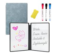 VANRA Whiteboard Notebook A5 Portable Dry Erase Board with PU Cover, Double Sided Folding Whiteboard with 3 Markers and 1 Eraser for Meeting Business Office School (Cyan)