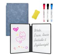VANRA Whiteboard Notebook A5 Portable Dry Erase Board with PU Cover, Double Sided Folding Whiteboard with 3 Markers and 1 Eraser for Meeting Business Office School (Denim Blue)