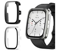 Vanrain Case for Amazfit Active 2 Square, Pack of 2, 360° All-Round PC Case with Screen Protector, Glass Bumper, Full Cover Protective Case, Black + Transparent