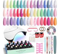 VANREESA 42 PCS Gel Nail Polish Set with U V Lamp 24 Colours Pastel Gel Nail Polish Set Pink Blue Purple Spring Colours Gel Nail Kit with Base Top Coat Salon Manicure Accessory Tools Gifts for Women