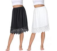 Vanrose Jan Skirt Extender for Women Knee Length Lace Trim Layering Underskirt Half Slip S-5XL, 2 Pack# 832 Black+white, 4XL/5XL
