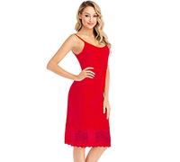Vanrose Women's Full Slip Lace Trim Adjustable Spaghetti Strap Cami Under Dress Extender - red - M