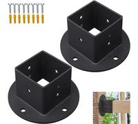 VANROUG 2Pcs 2x2 Square Fence Pole Flange Base Pergola Post Brackets Kit, Heavy Duty Black Wall Mount Post Anchor Brackets for Deck Railing Mailbox