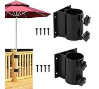 VANROUG 2Pcs Patio Umbrella Holder, Aluminum Outdoor Umbrella Base Umbrella Clamp Mount Bracket for Deck Railing, Mount to Deck, Balcony or Outdoor Courtyard (Fits 1.3-2" Umbrella Pole Diameter)