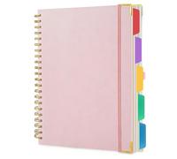 VANRTTO Hardcover Spiral Notebook With Removable Divider Tabs, B5 Notebooks College Ruled, 110 GSM Thick Lined Paper 5 Subject Notebooks for Work, School, 300 Pages Journals for Writing Pink B5DT