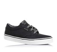 VANS - Black lace-up shoe made of leather, with metal eyelets, logo on the back side and on the tongue, visible stitching, Child, Boy, Boys-11 Child UK