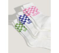 Vans Classic Check Crew Socks White Pink Blue (3 pairs) - XL