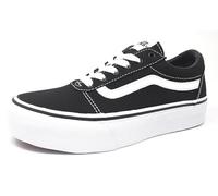 Vans Girls Ward Platform Sneaker, Canvas Black White, 4 UK