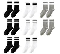 Vans Socks, 7 Pairs Mens Socks Multipack Black Sports Socks, Striped Crew Socks for Running, Hiking, Gym and Casual Wear, Black Grey White Socks for Men Women 9-11