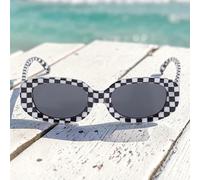 Vans Wheeling Sunglasses Oval UV400 Unisex Black White Checkerboard One Size