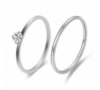 VanSabrina 1mm/2mm Stainless Steel Cubic Zirconia Wedding Band Rings Plain Stackable Thumb Pinky Band Non Tarnish Comfort Fit, Stainless Steel, No Gemstone