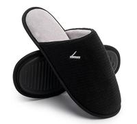VANSARTO Mens Scuff Slippers Micro Suede Memory Foam Slide Clogs Slip on Indoor Outdoor House Shoes, Black/Gray-corduroy, 13-14