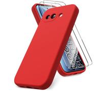 Vansdon for Google Pixel 10a Case, 2 Pack Tempered Glass Screen Protectors, Soft TPU Liquid Silicone Shockproof Gel Case-Red