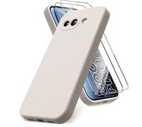 Vansdon for Google Pixel 10a Case, 2 Pack Tempered Glass Screen Protectors, Soft TPU Liquid Silicone Shockproof Gel Case-Stone