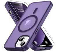 Vansdon Magnetic Case for iPhone 15 with 1-Pack Tempered Glass Screen Protector, Compatible with MagSafe, Military-Grade Drop Protection, Slim Translucent Matte Shockproof Case - Bark Purple
