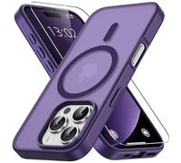 Vansdon Magnetic Case for iPhone 16 Pro with 1-Pack Tempered Glass Screen Protector, Compatible with MagSafe, Military-Grade Drop Protection, Slim Translucent Matte Shockproof Case - Bark Purple