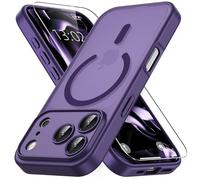 Vansdon Magnetic Case for iPhone 17 Pro Max with 1-Pack Tempered Glass Screen Protector, Compatible with MagSafe, Military-Grade Drop Protection, Slim Translucent Matte Shockproof Case - Bark Purple