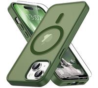 Vansdon Magnetic for iPhone 15 Case with 1 Protective Glass, Compatible with Magsafe, Military Standard Drop Protection, Translucent Matte Back Shockproof Mobile Phone Case for iPhone 15 Case - Sage