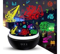 VANSHINIEER Night Light Projector for Kids Truck Toys for Boys, 360 Degree Rotation Baby Night Lights with Car and Star Theme, Birthday Party Festival Decor(Black)