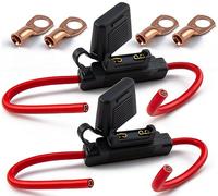 VANSIHO 2Pcs Black In-line 8 Gauge AWG Waterproof Fuse Holder for MAXI Fuse with 4pcs UL Wire Lugs 8 AWG 3/8 Inch Copper Stud Ring terminals (8AWG)