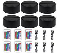 VANSIHO16 colors 3D LED night light base fit for DIY 3d illusion pattern on Acrylic blanks,6sets 3d night lamp base with remote control USB cable for room/shop/office (6PACK)