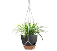 Vanslogreen 41.5 Inch Macrame Plant Hanger Indoor Outdoor with 12 Inch Flower Pot, Hanging Planter for Plants Holder with Wood Beads for Boho Home Decor (Ivory+Black)