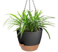 Vanslogreen Hanging Planters for Indoor Outdoor Plants, 1 Set Self Watering Hanging Pot with Drainage Holes & Removable Tray, Black, 12 Inch